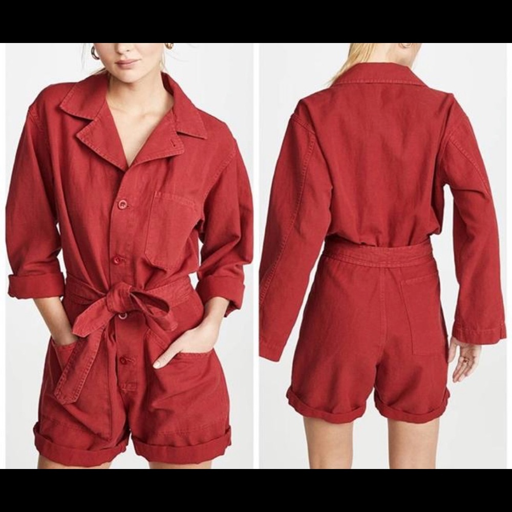 Nili Lotan red denim boiler romper size medium